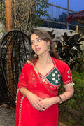 Pure Rajasthani Chiffon Saree (Red) Ready To Wear