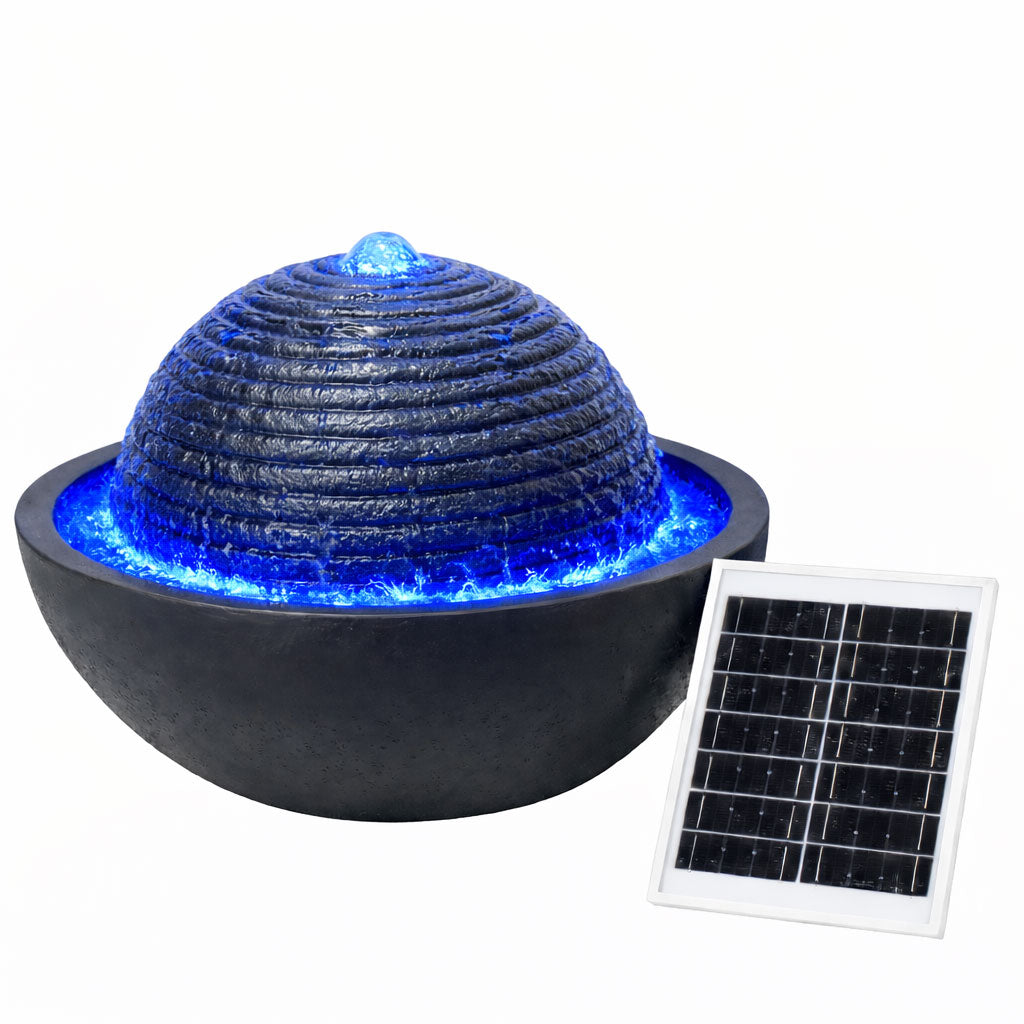 Solar Water Feature – Zen Ripple Dome Fountain with LED Lights & Battery Backup