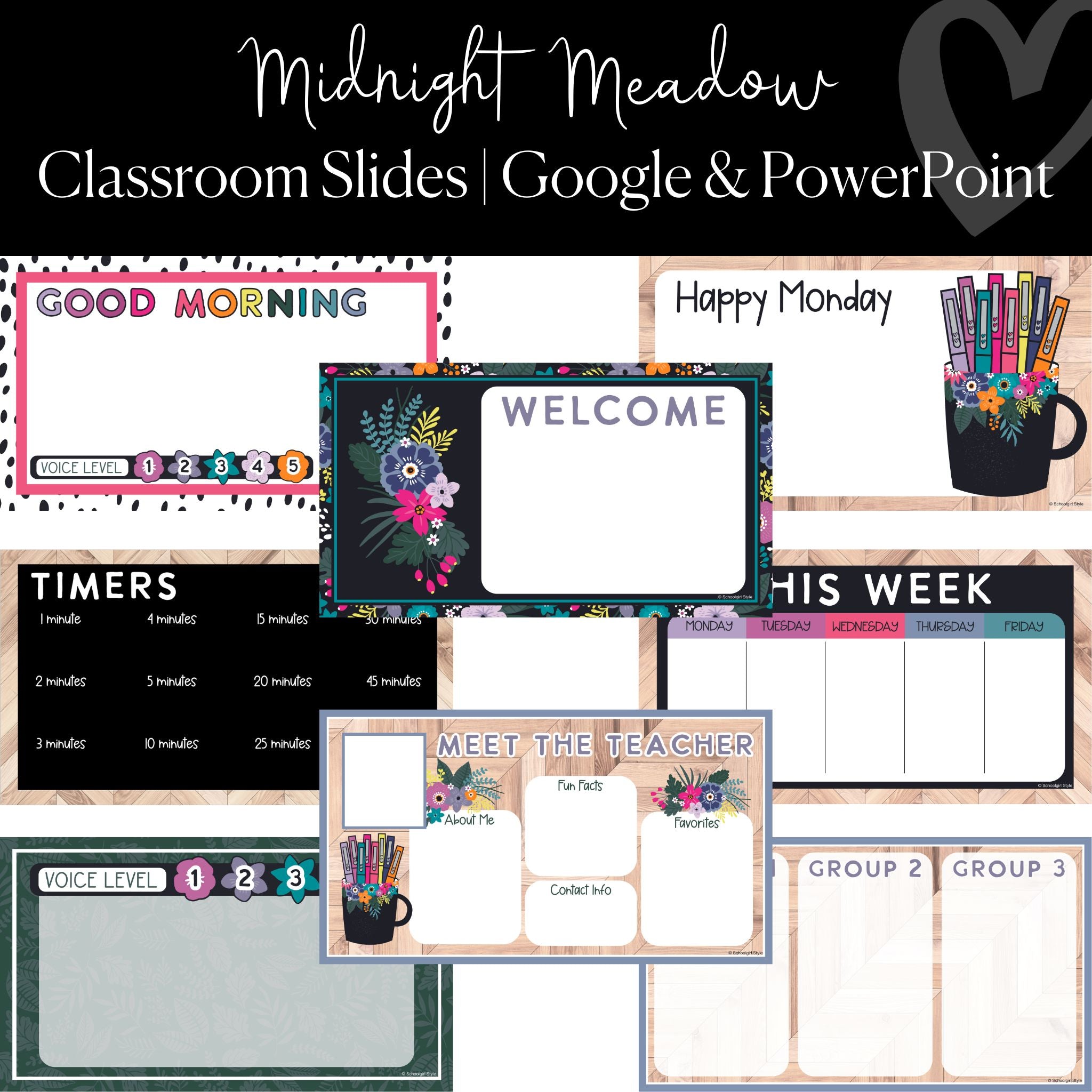 Midnight Meadow Editable Classroom Slides