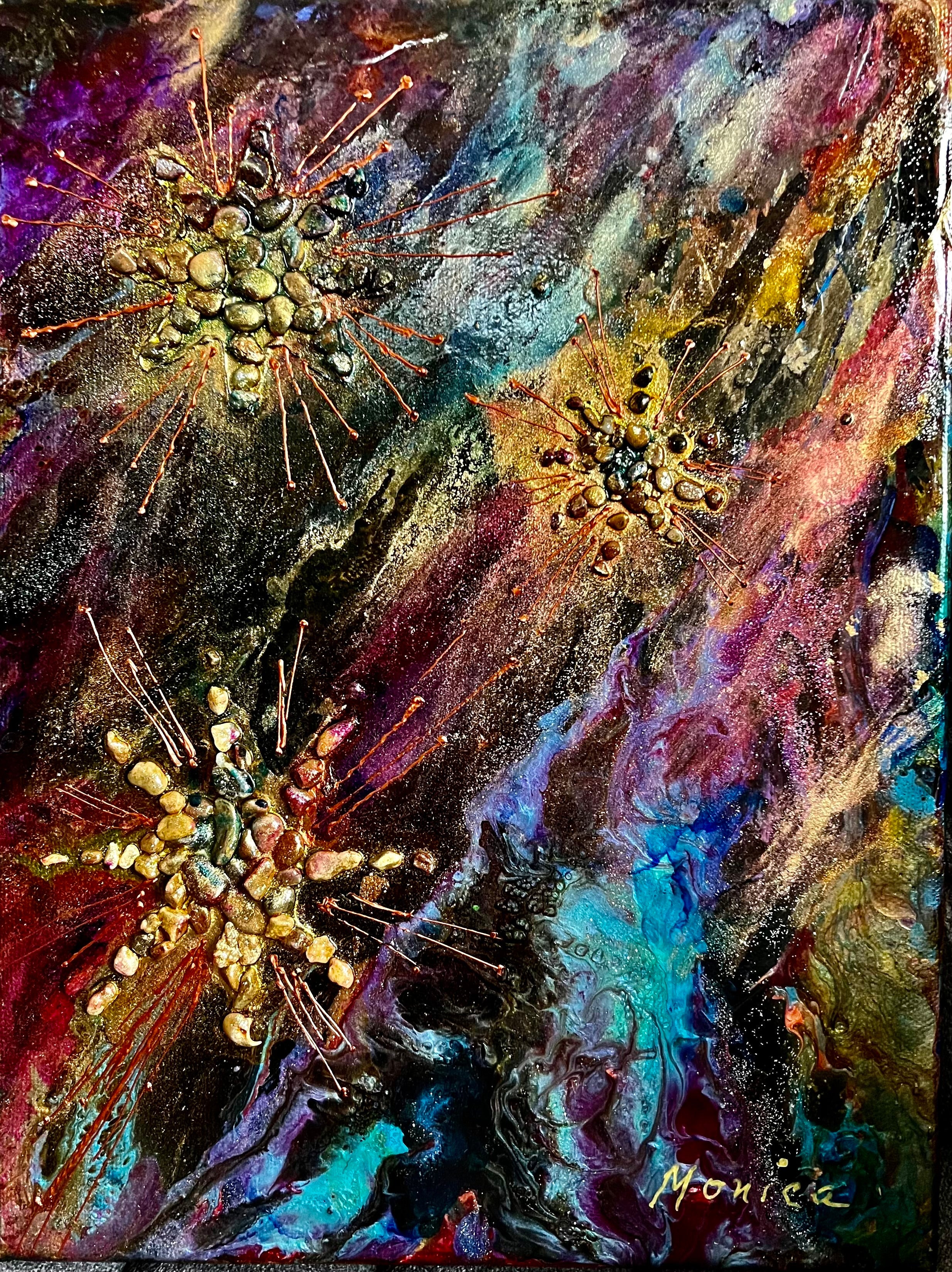 Nuit d'étoiles, 12 x 9 pouces sur toile standard réalisé par artiste du Québec, Canada. 2023.
