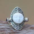 Tranquil Amethyst and Bone Cocktail Ring Crafted in Bali
