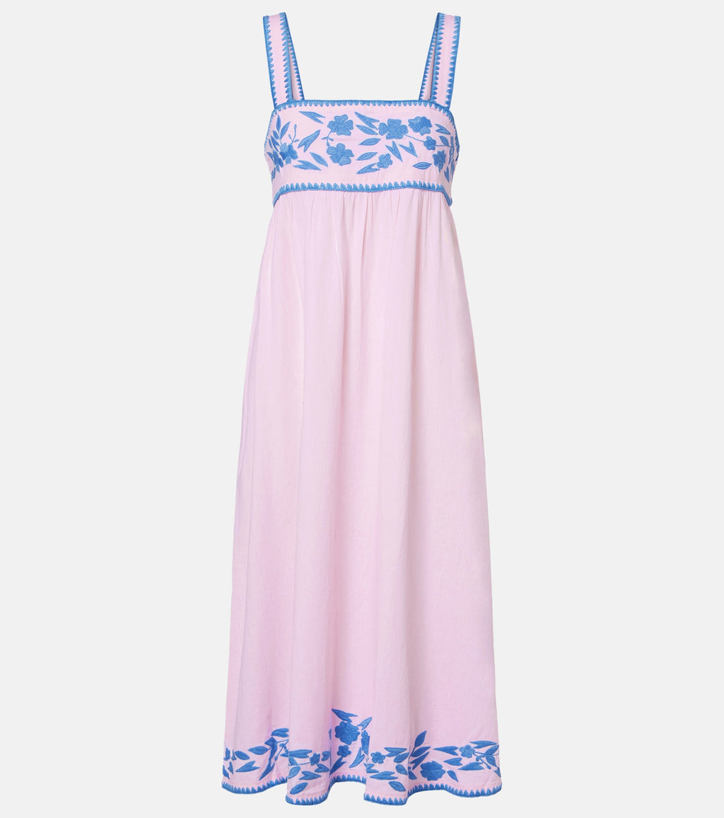 Embroidered cotton and linen midi dress