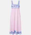 Embroidered cotton and linen midi dress