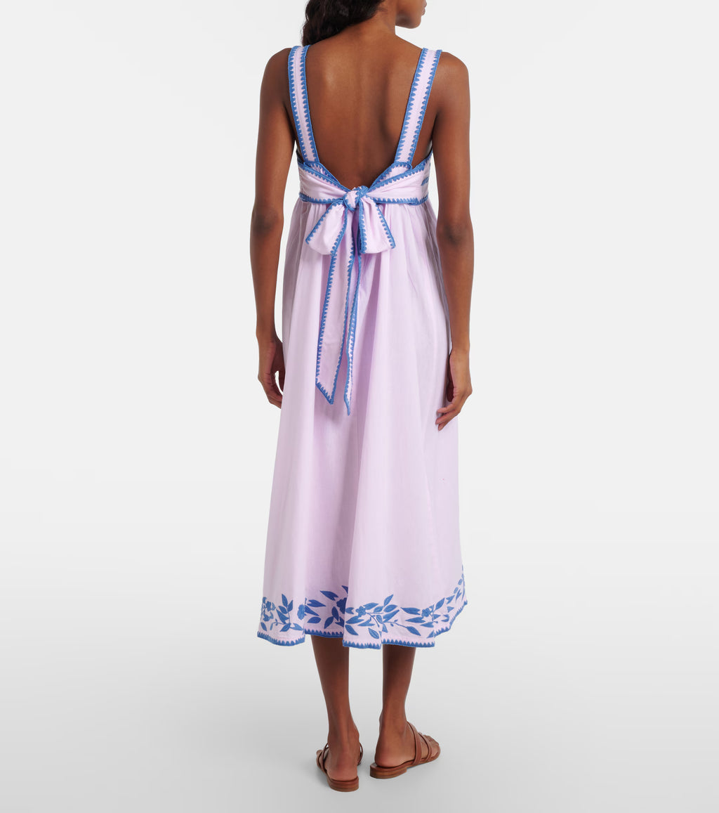 Embroidered cotton and linen midi dress