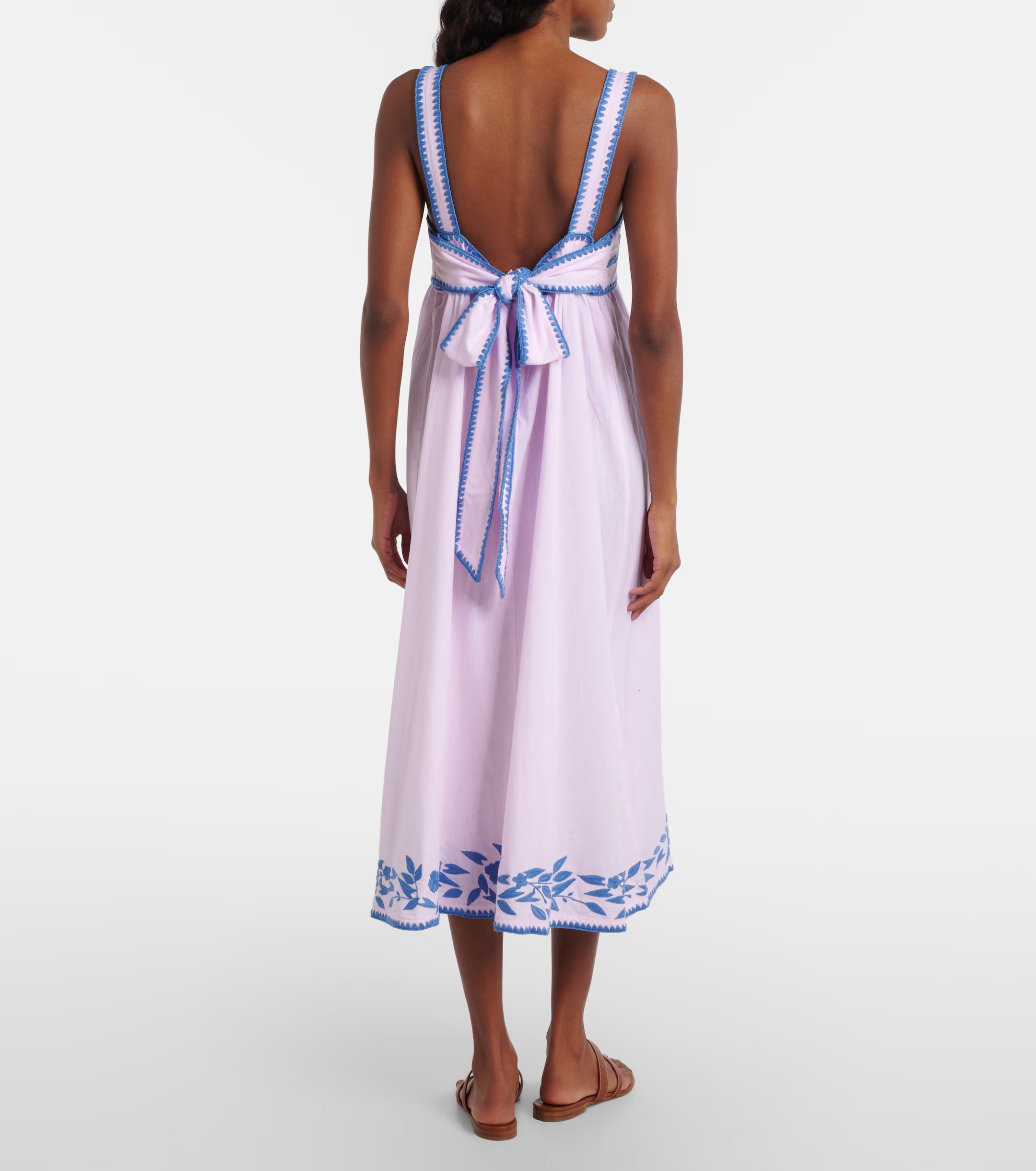 Embroidered cotton and linen midi dress