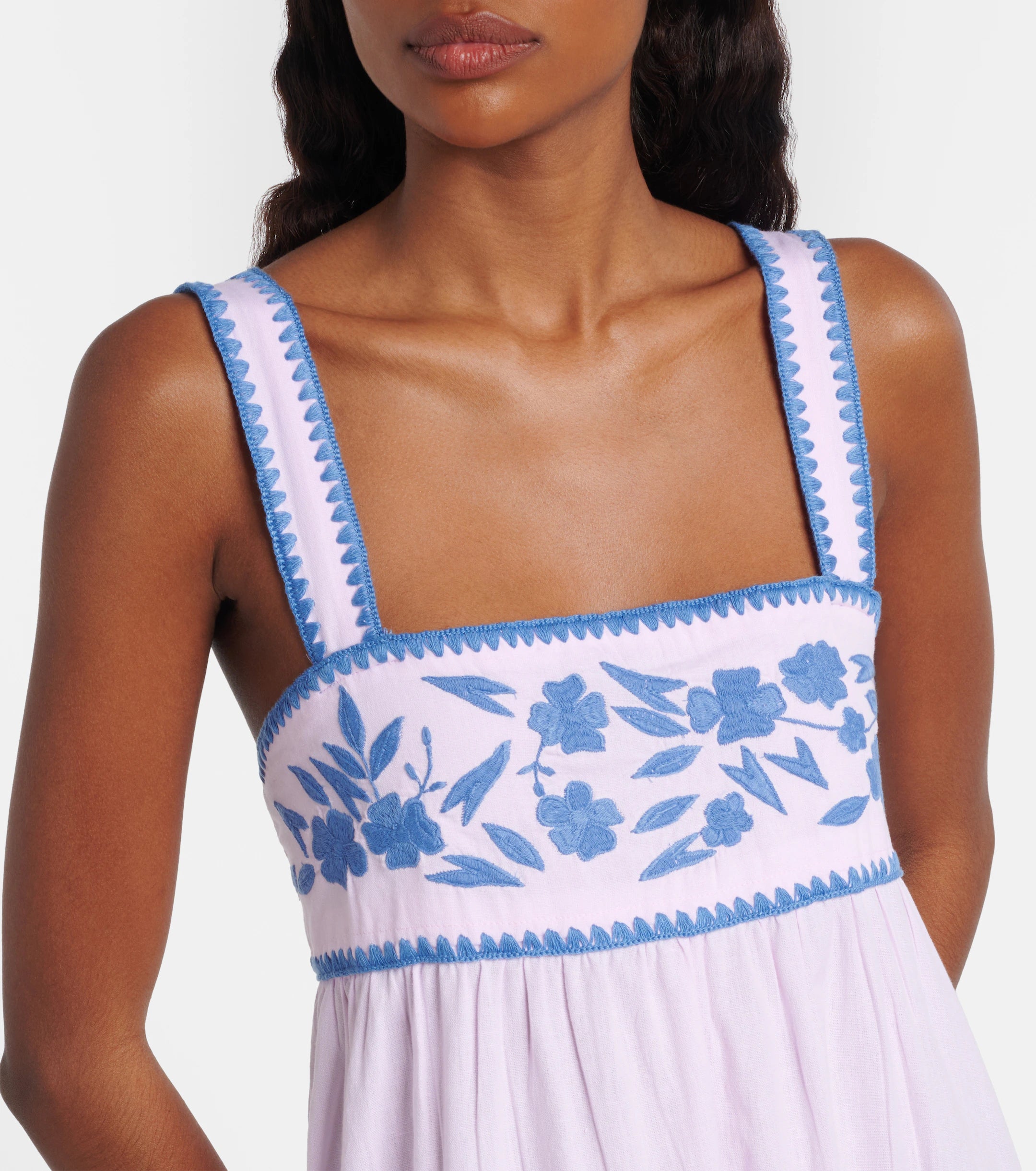 Embroidered cotton and linen midi dress