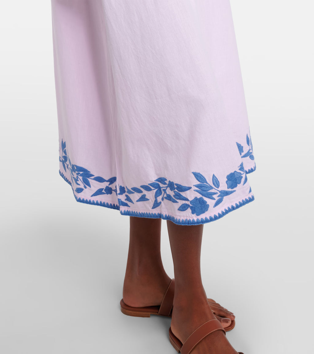 Embroidered cotton and linen midi dress
