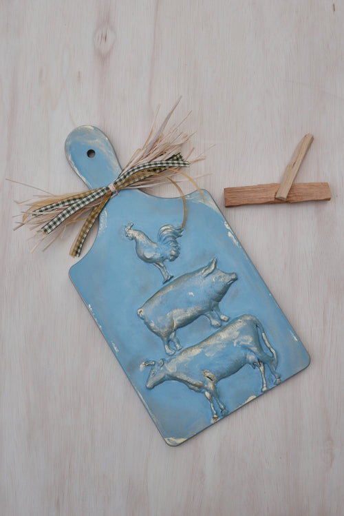 "Country Azure" - Blue Farmhouse Deco Cutting Board