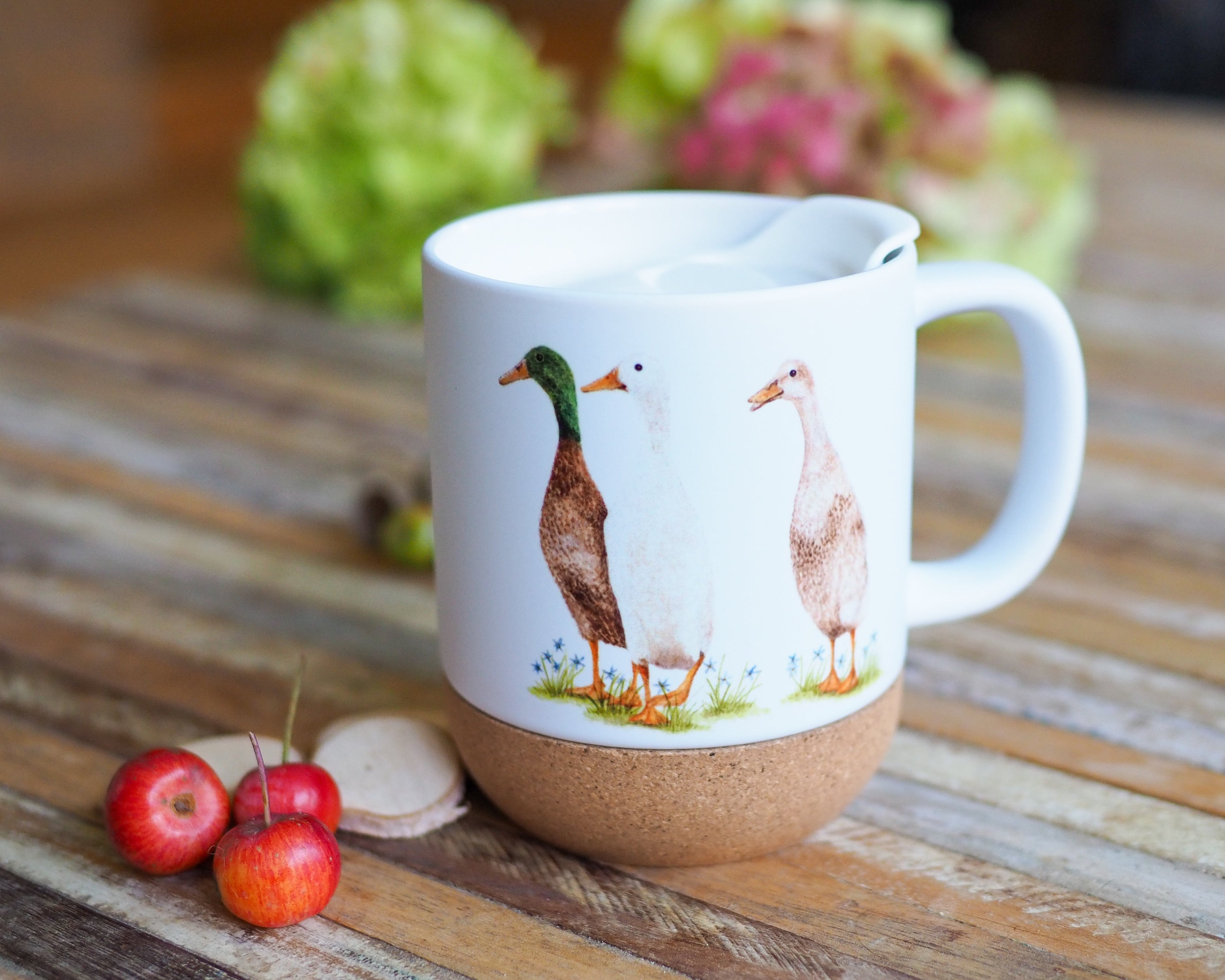Grosse Tasse mit Korkboden "Lustige Laufenten"