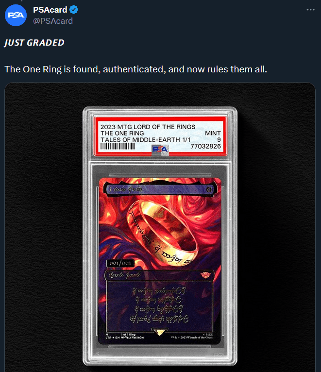 serialized ring card mtg Status] Magic's Serialized The One Ring Has Been Found, Graded and Sold!
