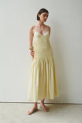Rue Sophie Yellow Pintuck Pleated Midi Dress XS