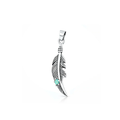 Sterling Silver Oxidized And Polished 26.7mm Feather Genuine Turquoise Stone Pendant