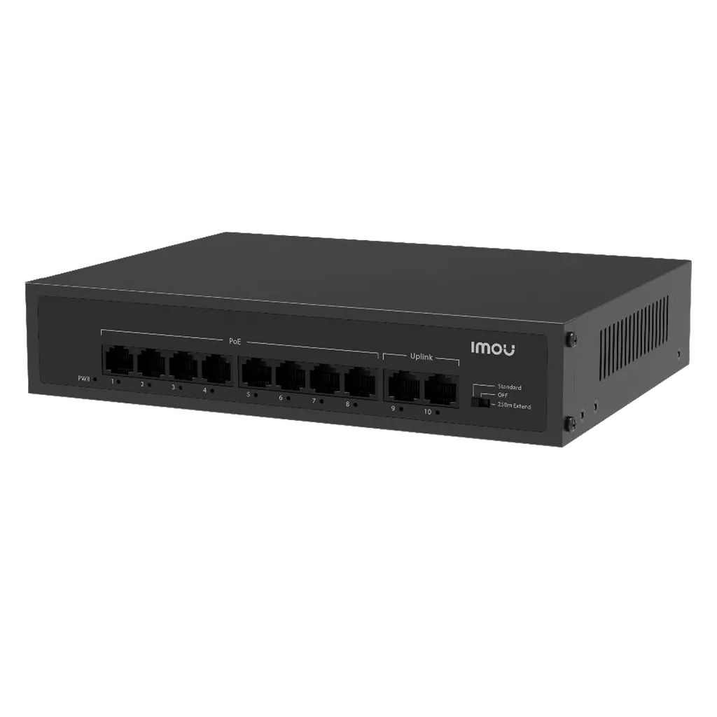 Switch PoE Imou® 10 Puertos 8 PoE 10/100M 2 Puertos Uplink 10/100M 65W 250M - SF110P