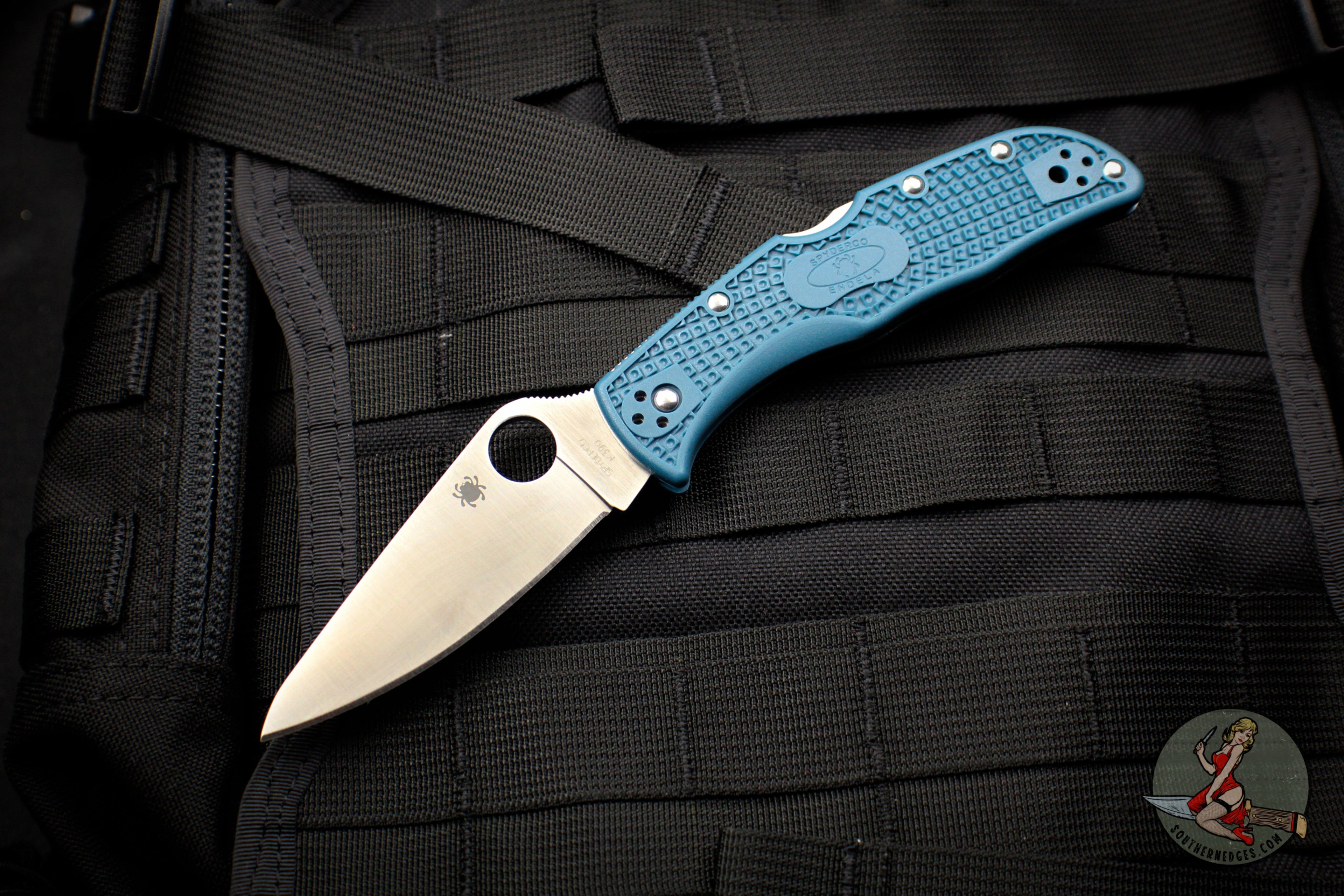Spyderco Endela Folder Blue Handle Satin Flat Ground K390 Steel C243FPK390