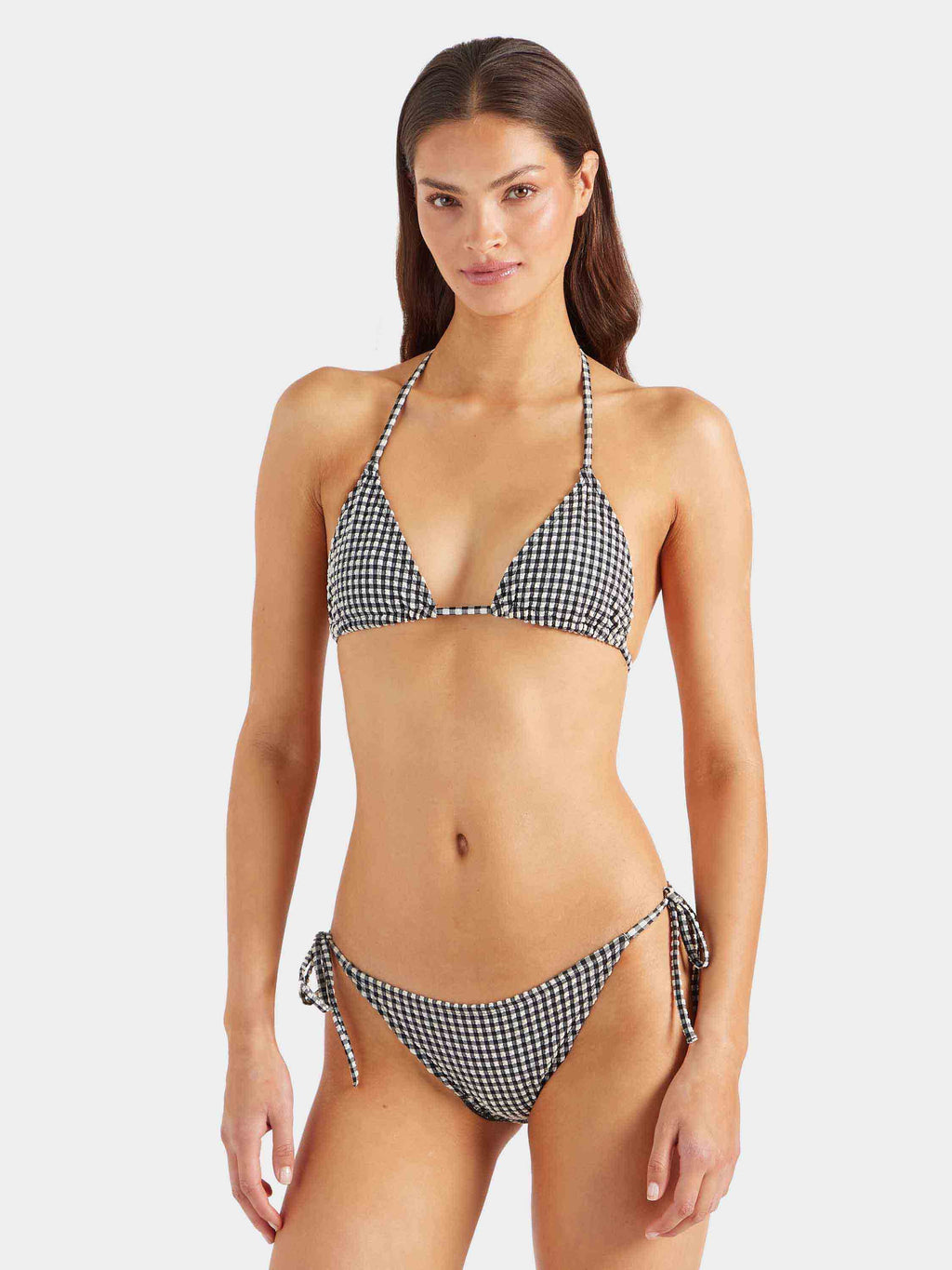 Gingham Seersucker Sabrina Bikini - Black Gingham