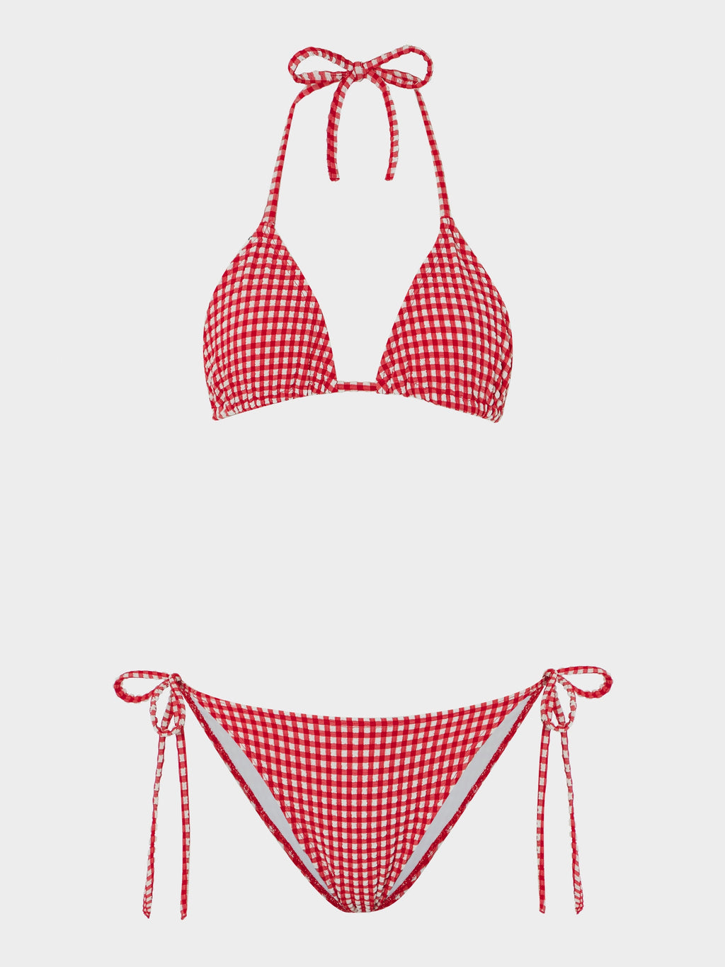 Gingham Seersucker Sabrina Bikini - Red Gingham