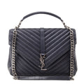 Saint Laurent Navy Chevron Matelasse Sheepskin Large College Bag - Love that Bag etc - Preowned Authentic Designer Handbags & Preloved Fashions