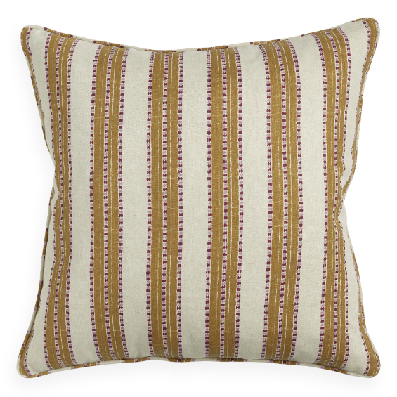 Striped pillow with brown and beige pattern on a white background