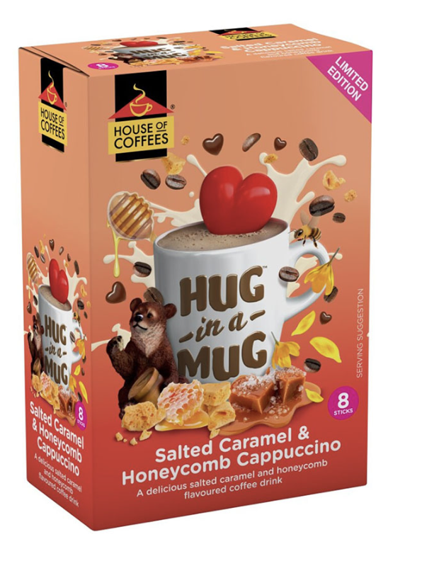 Hug in a mug Salted Caramel and Honeycomb Cappuccino box of 8 sachets
