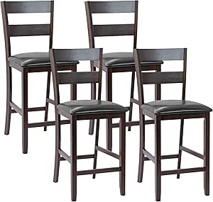 Set of 4 63.5 cm Counter Height Upholstered Bar Stools with Soft Padded Seat