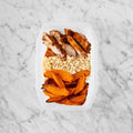 200g Chipotle Chicken Thigh 150g Brown Rice 50g Sweet Potato Fries