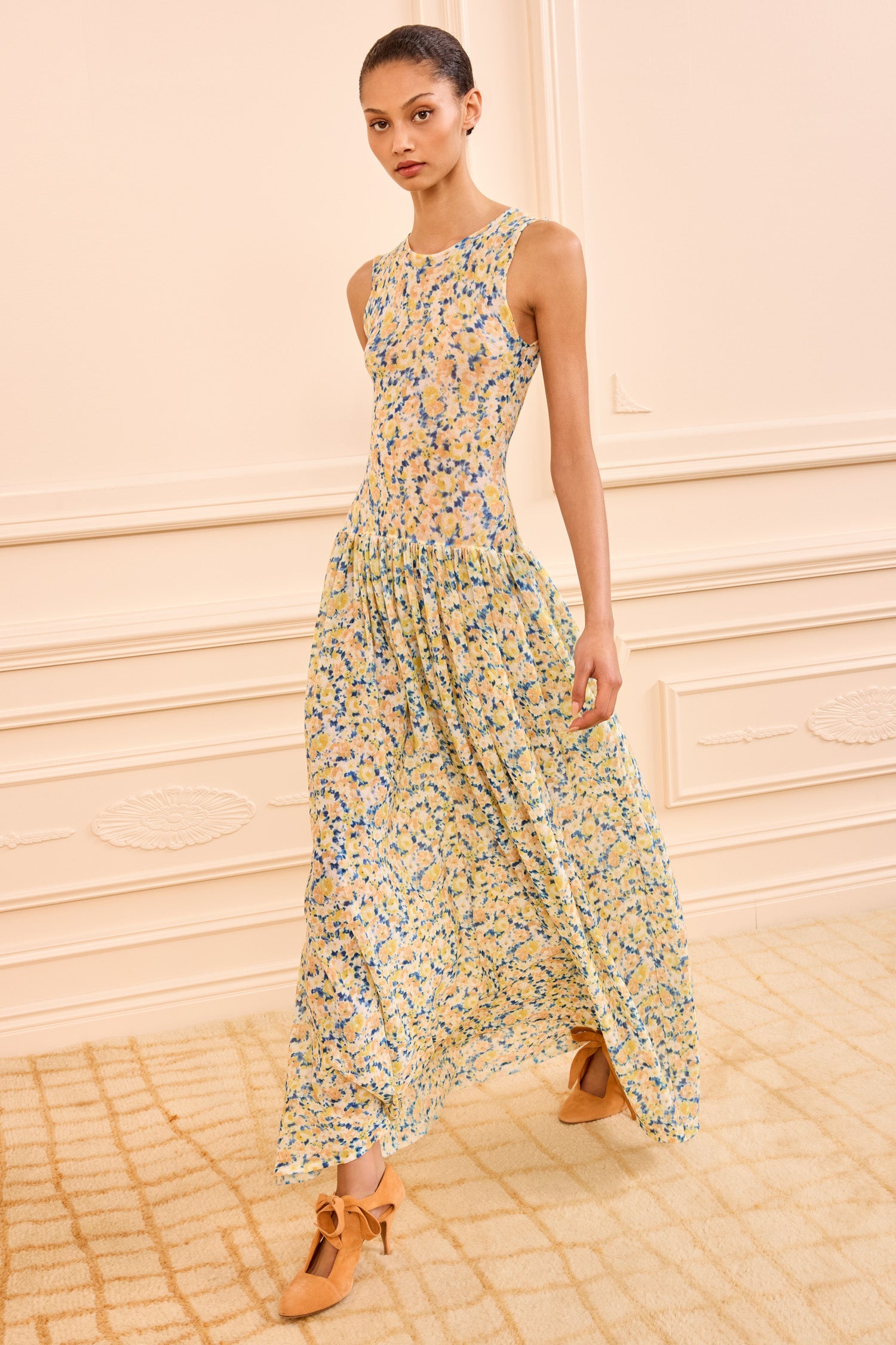 Daffodil Floral Knit Maxi Dress - Front View On Model | Ulla Johnson