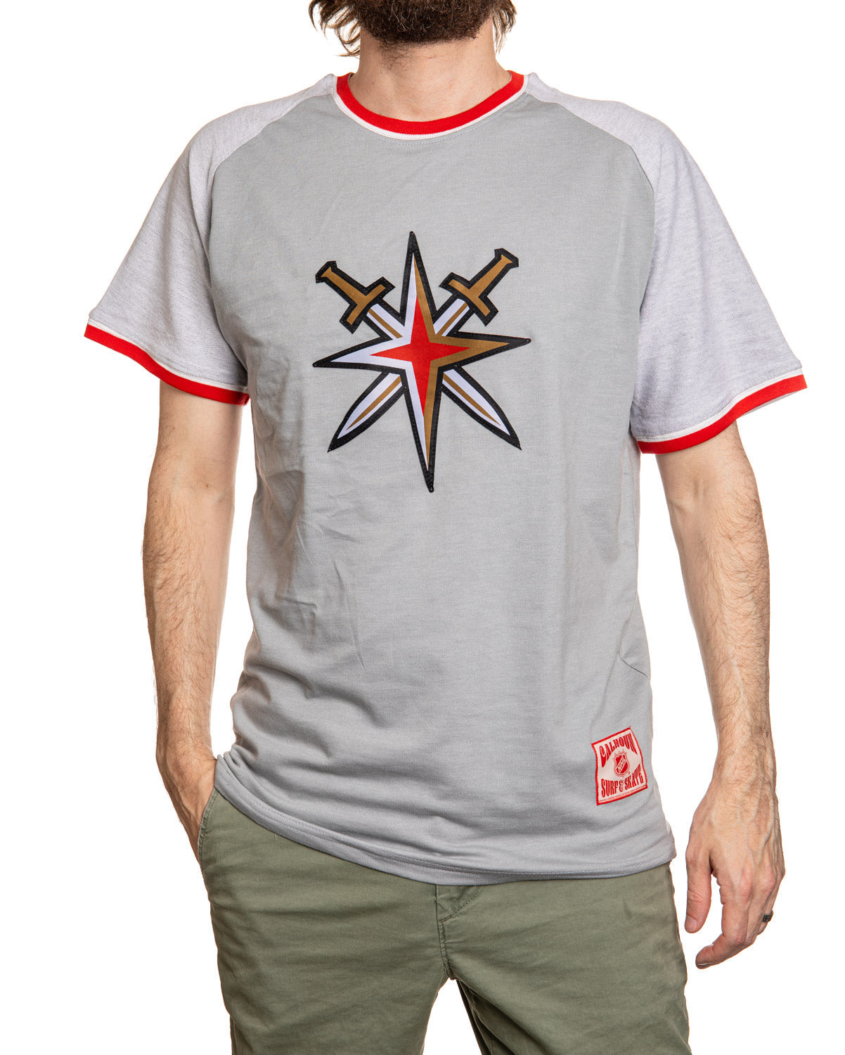 Vegas Golden Knights Reverse French Terry Striped Men's T-Shirt