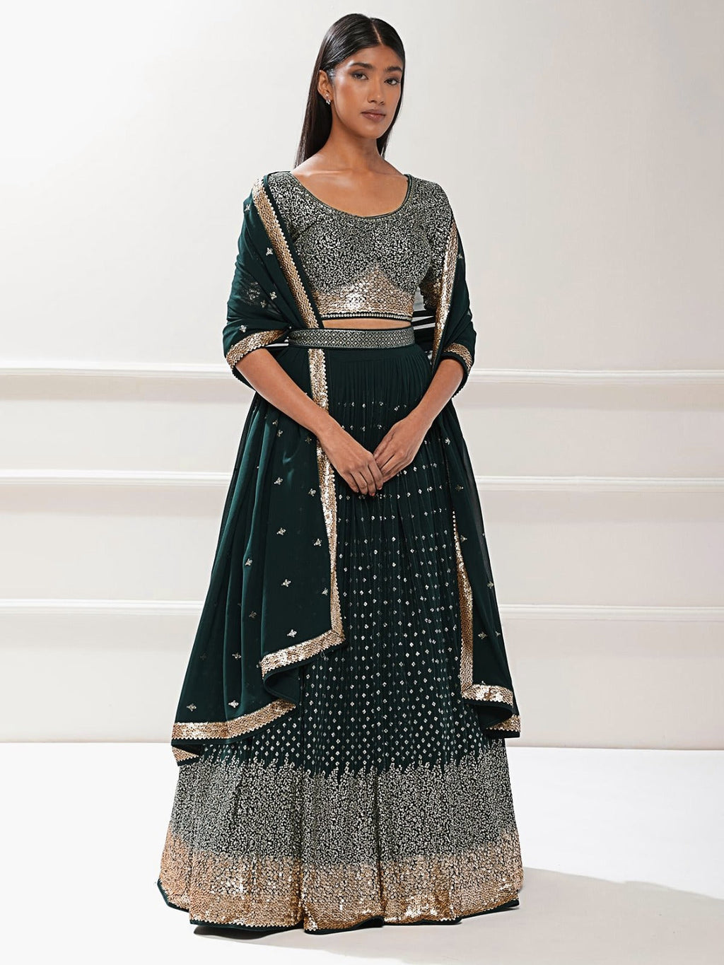 Luxurious Green Georgette Lehenga