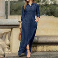 ZOELNIC Womens Plus Size Casual Button Down Denim Maxi Dress Long Sleeve Long Jean Dresses With Pockets, 4XL, Women's, Blue