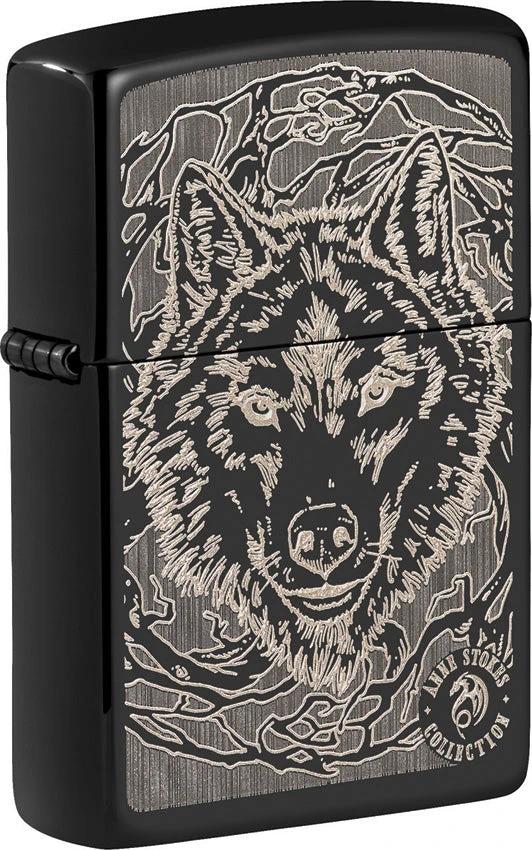 Anne Stokes Collection Zippo Wolf Design Windproof Lighter – High Polish Black by Zippo