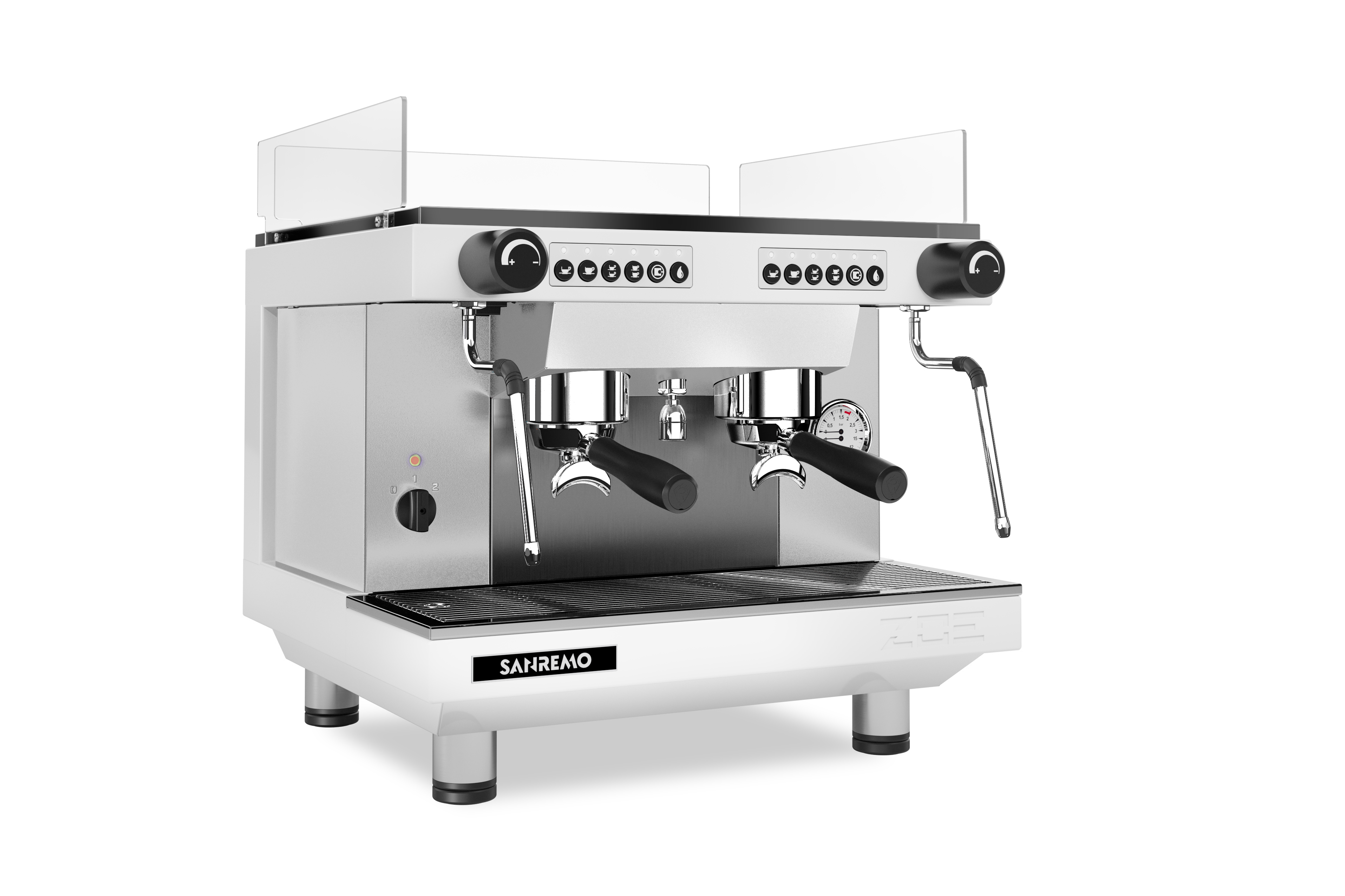 White Sanremo Zoe compact 2 group coffee machine for sale at Artisti Coffee Roasters in Coffs Harbour NSW Australia.