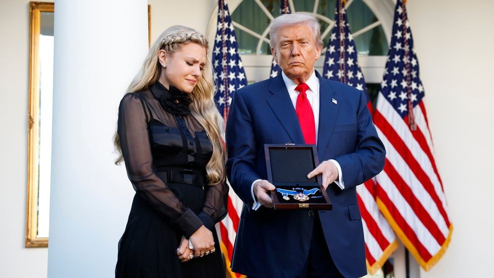 I know you're celebrating in heaven': Erika Kirk accepts Medal of Freedom  for husband