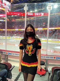 Any hockey fans here? It's not perfectly finished but I made myself a Flames jersey dress! I did crochet for the whole dress and embroider for the Blasty logo ☺️ : r/crochet