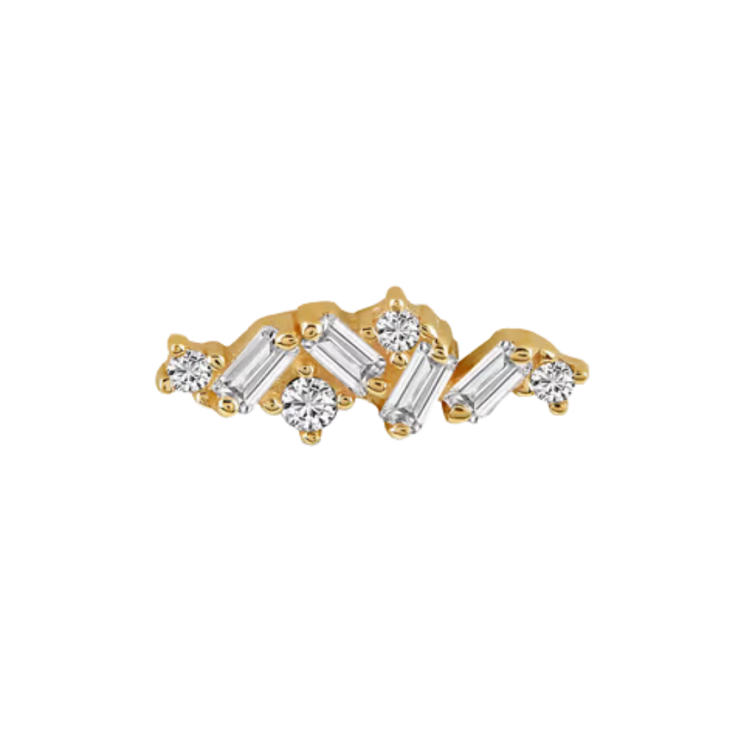 auricle brisa end with alternating baguette and round cz in 14k yellow or white gold