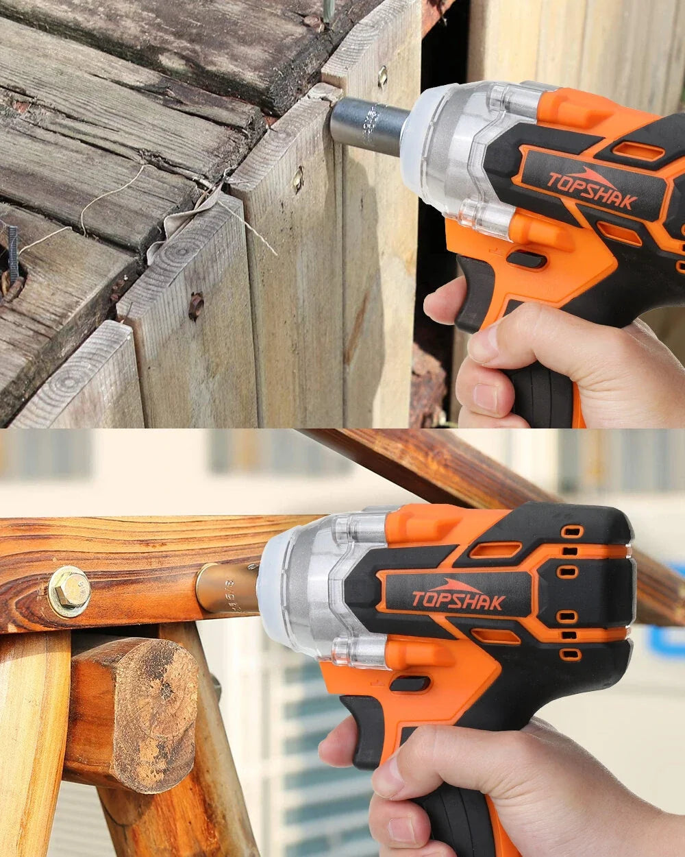 Topshak TS-PW1A 380N.M Brushless Electric Impact Wrench with LED Light & Battery for Woodworking & Maintenance