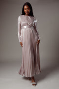 Metallic Blush Coast Metallic Pleated Maxi Dress