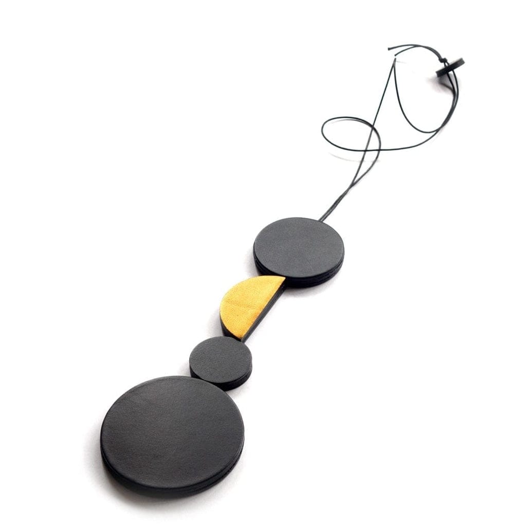 BEVERLY SMART pendentifs Collier Bauhaus 03 – Collier Pendentif Noir et Doré en Cuir