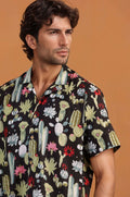 Black Cactus – Handcrafted Men’s Cuban Cotton Shirt | Cactus Print | 100% Mulmul Fabric - The Organico