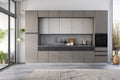 Cucina Zen 360 cm con ante cachemire e basalto, top effetto fango, gola integrata, elettrodomestici Candy inclusi, design moderno e componibile.