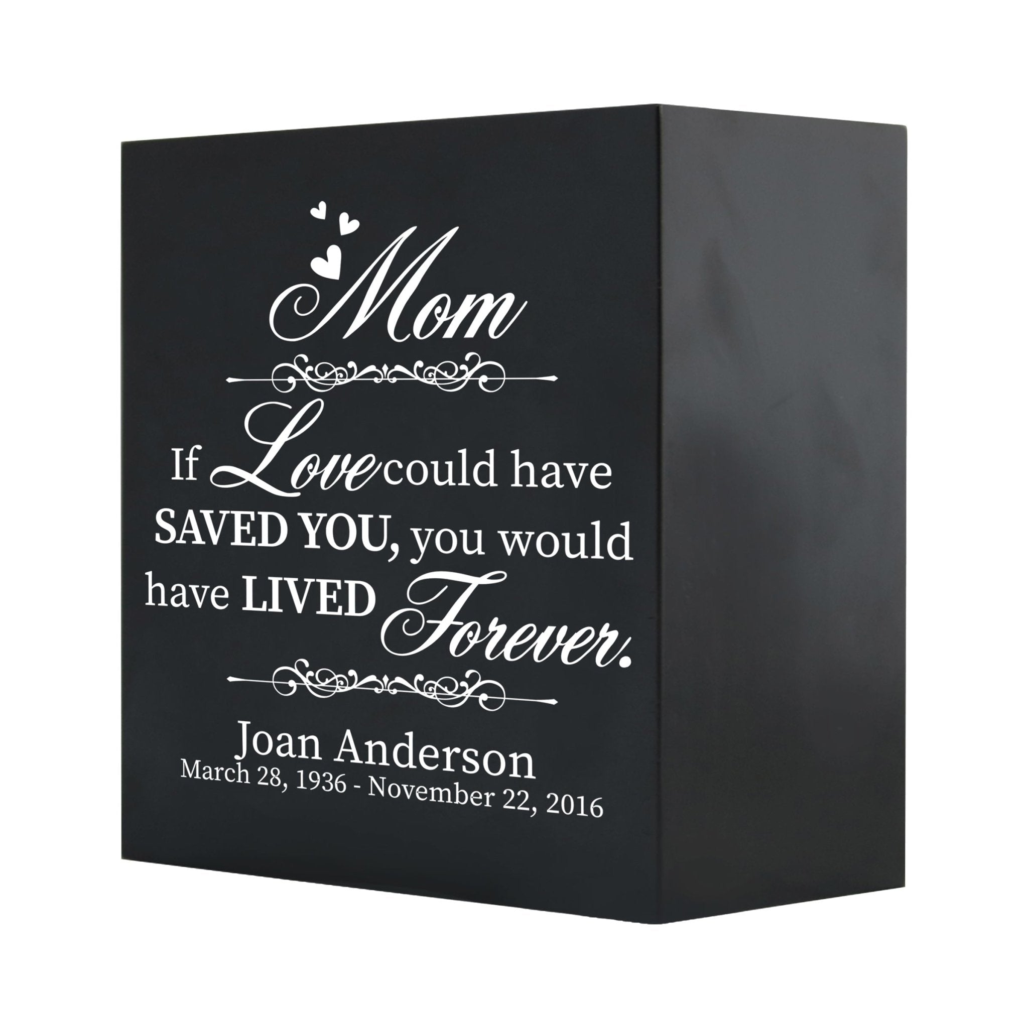 Custom Memorial 6x6 Shadow Box Urn Mom, If Love Could holds 53 cu in - LifeSong Milestones