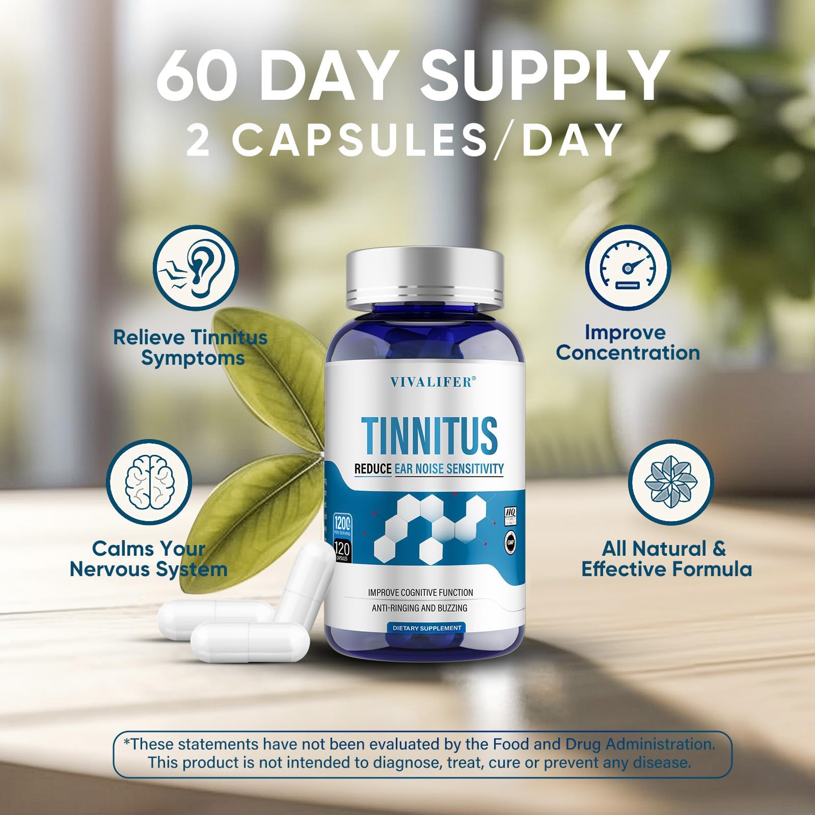 Multiple capsules and a glass of water beside the bottle