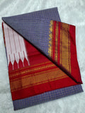 Lavender Grey Mini Checks Ilkal Meera Saree with Vermilion Red Border