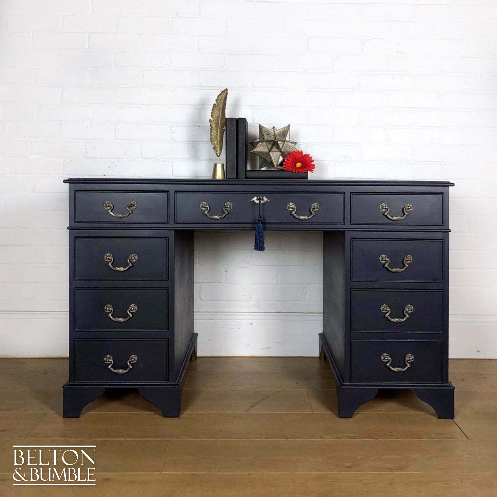 Double Pedestal Partners’ Desk in Navy-Belton & Bumble