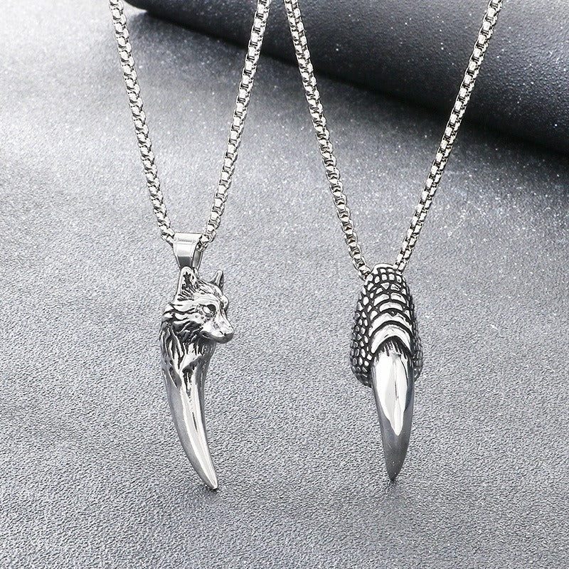 Kemstone Wolf Tooth Pendant Necklace Stainless Steel Eagle Claw Design for Men Silver 60cm KP117057-LU