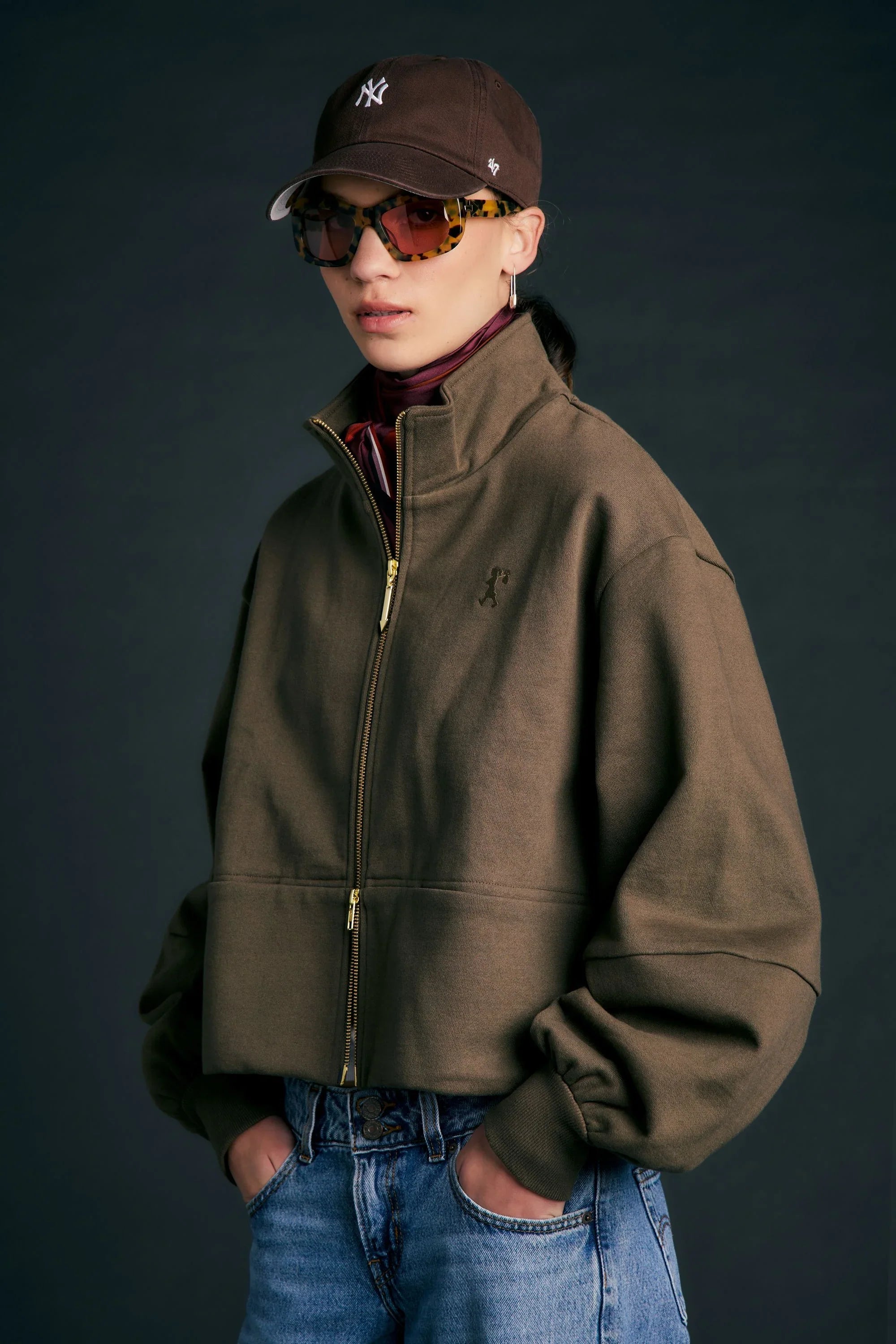Karen Walker Runaway Zip Front Sweatshirt - Hunter Green