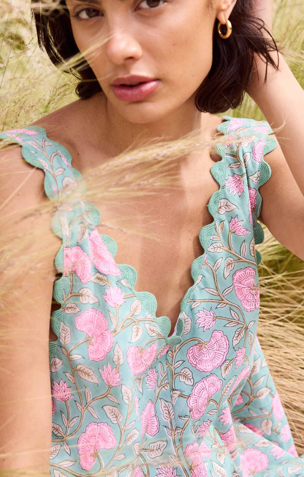 Cactus Ginkgo Block Print Low Back Dress