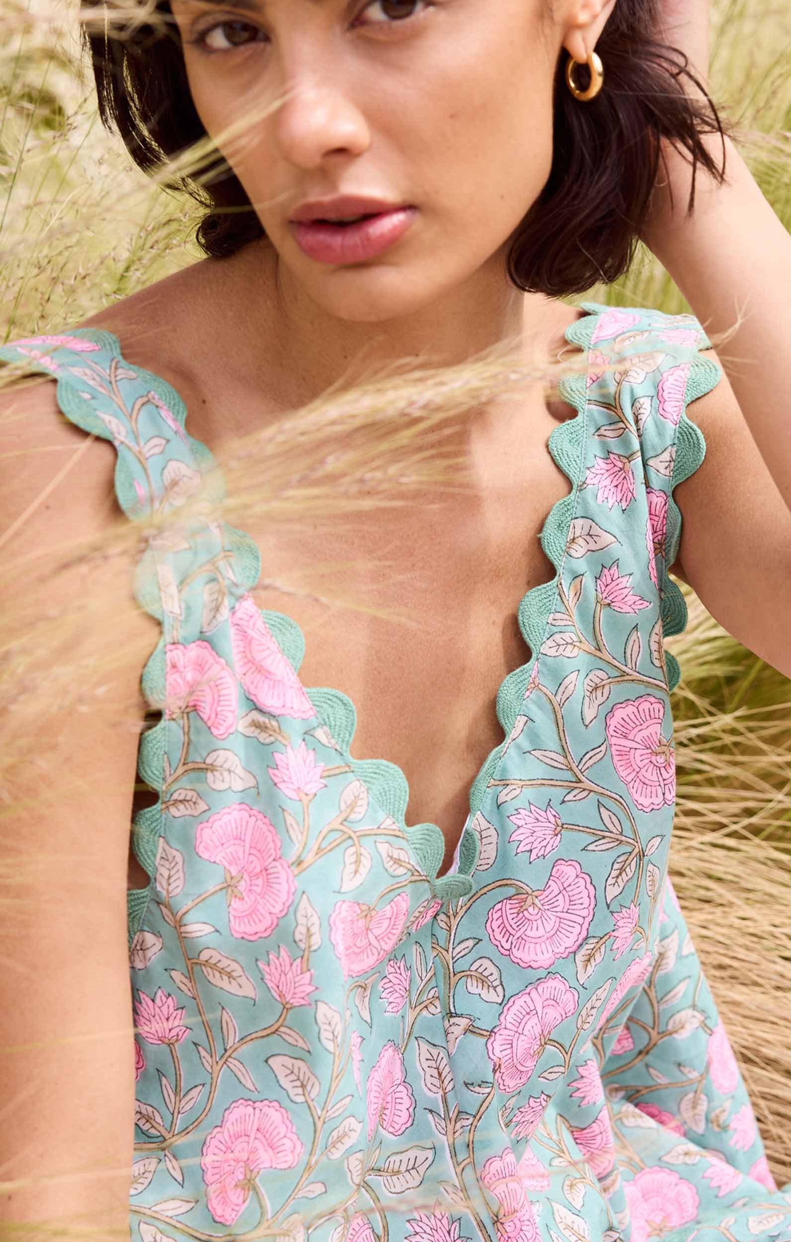 Cactus Ginkgo Block Print Low Back Dress