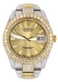 Diamond Iced Out Rolex Datejust 41 | 25 Carats Of Diamonds | Gold Diamond Dial | Two Tone | Two Row | Oyster Band