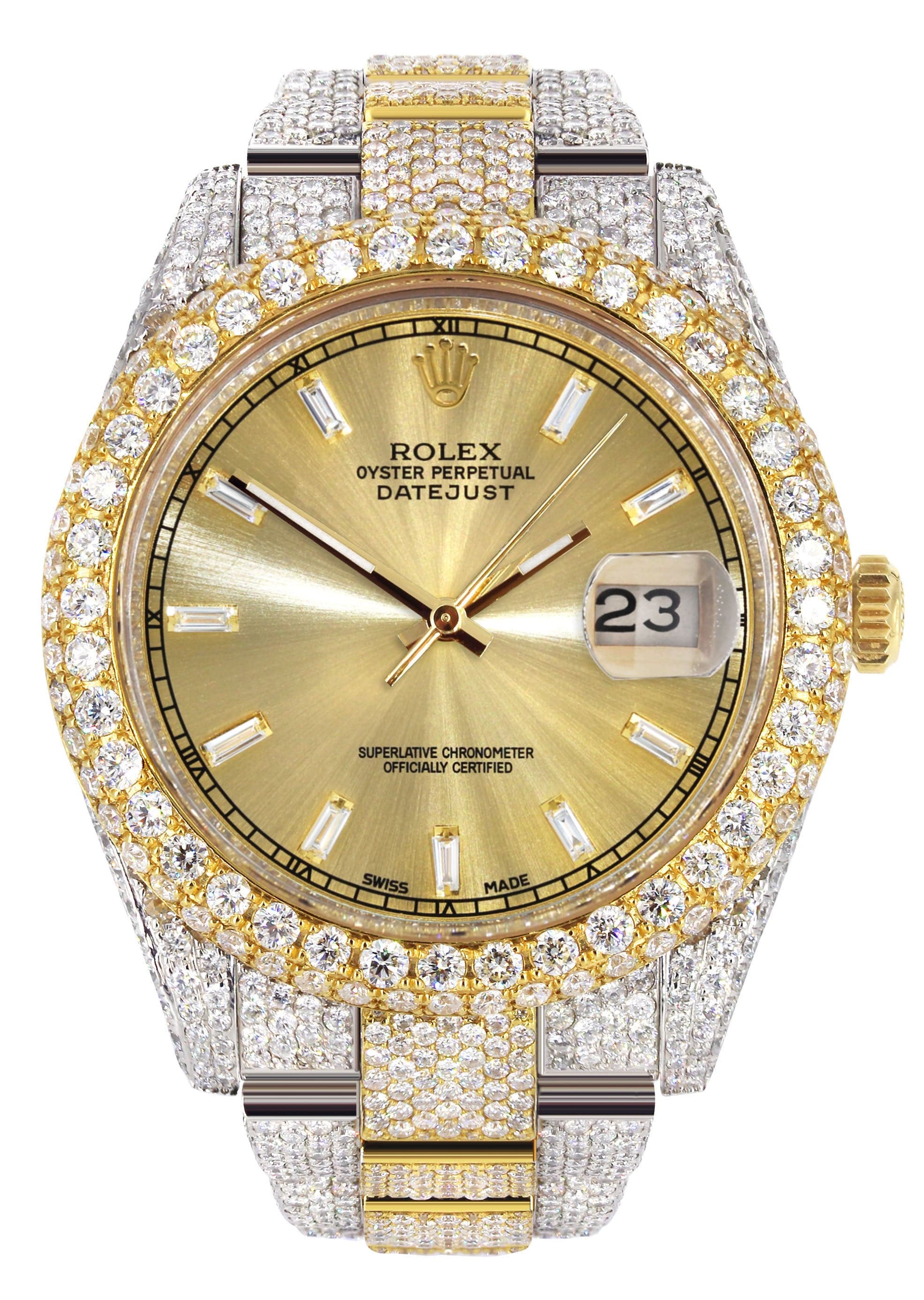 Diamond Iced Out Rolex Datejust 41 | 25 Carats Of Diamonds | Gold Diamond Dial | Two Tone | Two Row | Oyster Band