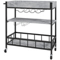 3-Tier Kitchen Cart with Wine Storage - Rolling Island with Removable Tray, Glass Holders, and Faux Marble Shelves - Space-Saving Organizer for Home Chefs and Entertaining